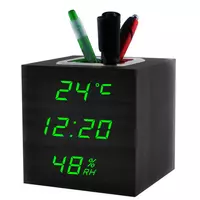 Часы сетевые VST-878S-4, зеленые, (корпус черный) температура, влажность, USB