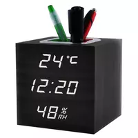 Часы сетевые VST-878S-6, белые,  (корпус черный) температура, влажность, USB